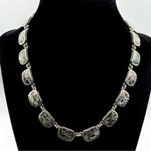 Vintage Mexico Sterling Silver Abalone Inlay Necklace 69.28g 16.5”